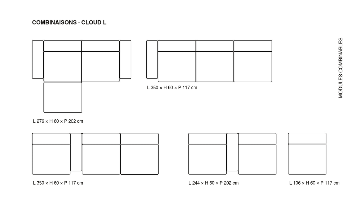 Canapé modulable Cloud L avec méridienne