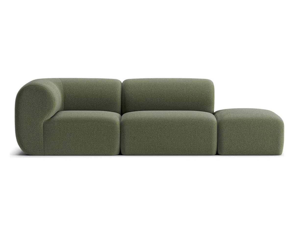 Canapé modulable Hug 258 cm avec pouf, photo studio sur fond blanc