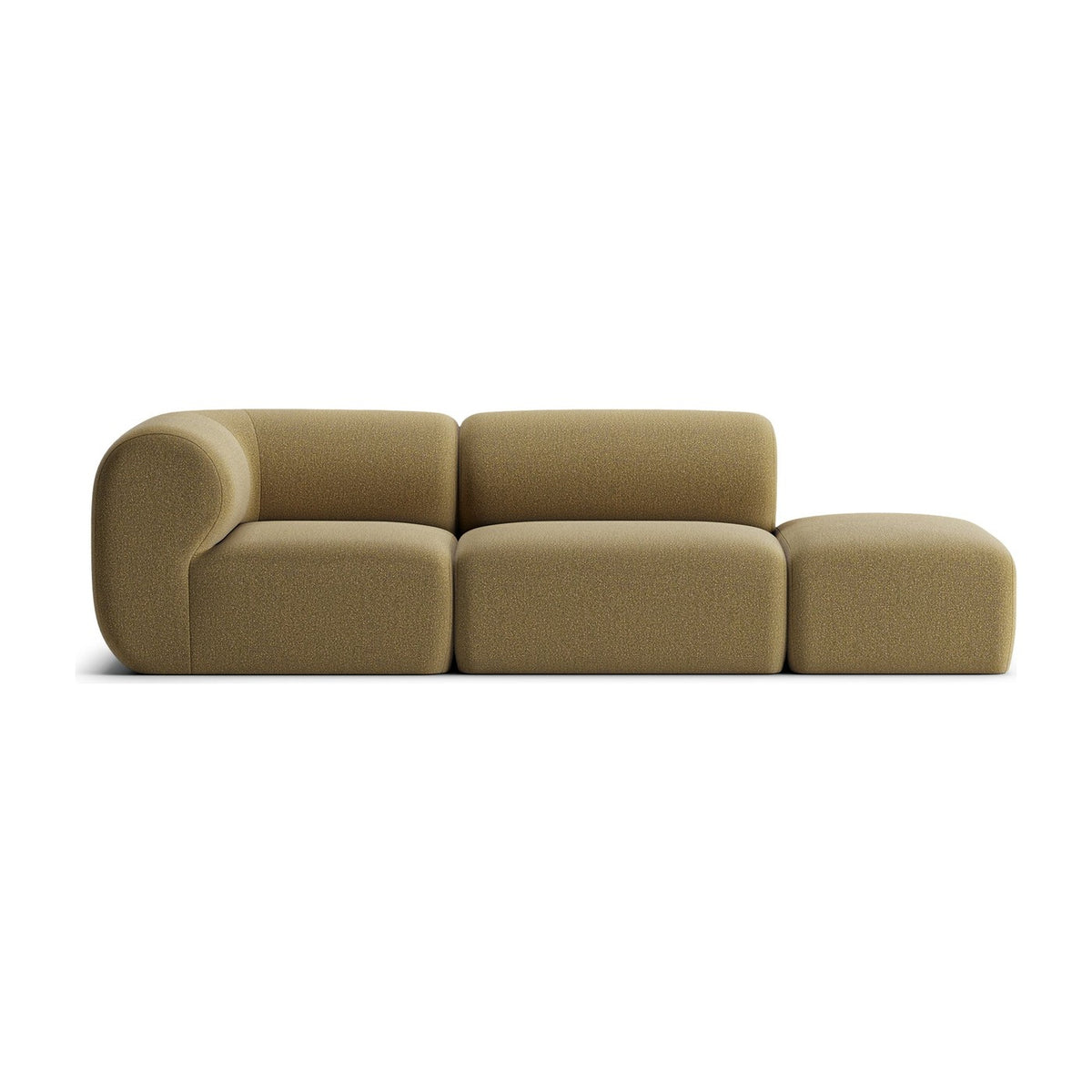 Canapé modulable Hug 3 places avec pouf, photo studio sur fond blanc, vue 3