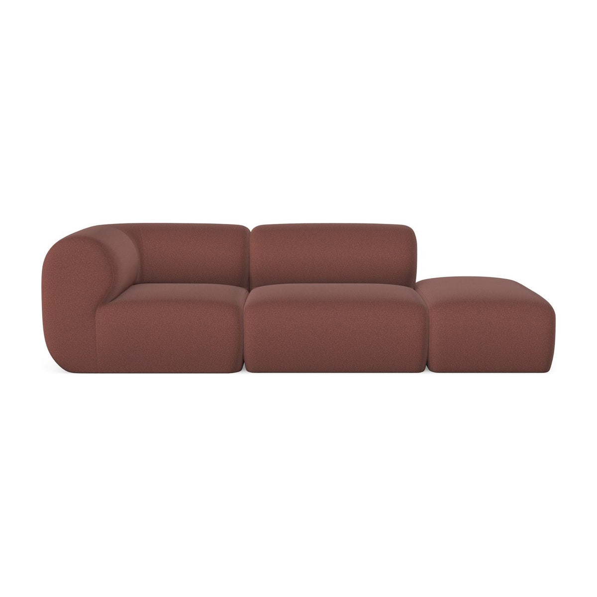 Canapé modulable Hug 3 places avec pouf, photo studio sur fond blanc, vue 4