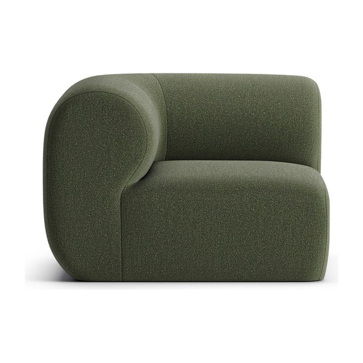 Module d’angle gauche Hug MCL, canapé modulable, tissu vert olive, fond neutre