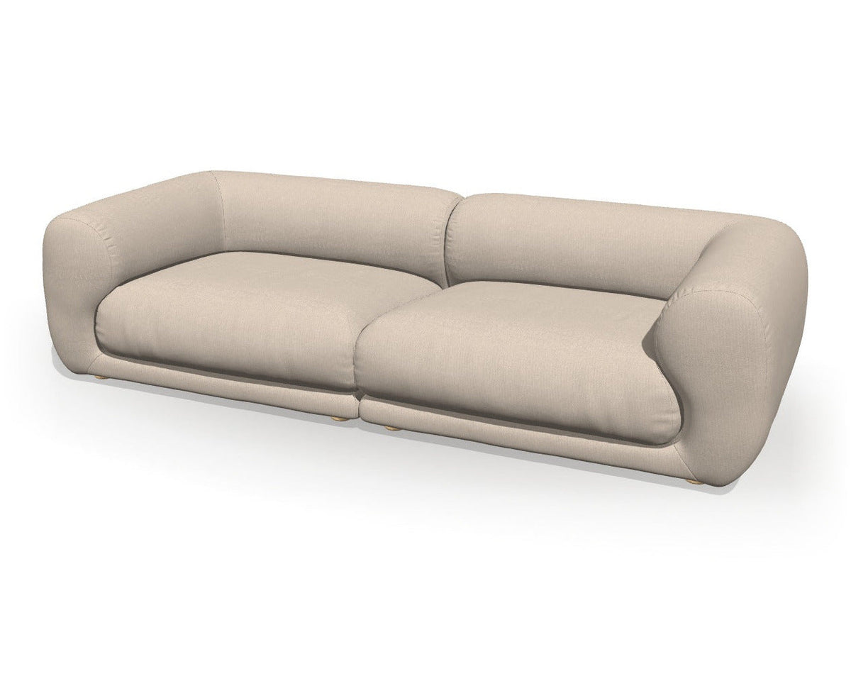 Canapé modulable Lazy 258 cm, tissu Nougat : rendu 3D du configurateur sur fond blanc (image de synthèse, pas une photo)