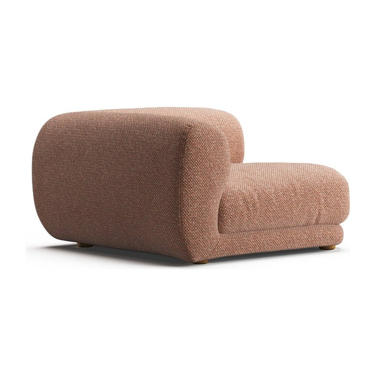 Lazy MC en vue trois quarts arrière : dossier arrondi sur deux côtés, tissu chiné terracotta