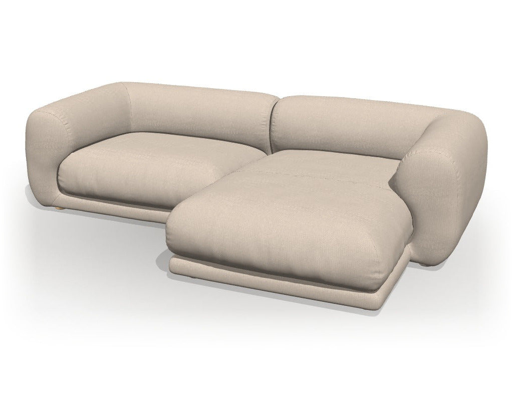 Canapé modulable Lazy avec méridienne à droite, tissu Nougat : rendu 3D du configurateur sur fond blanc (image de synthèse, pas une photo)