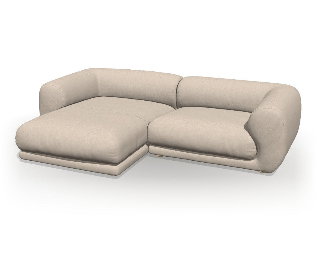 Canapé modulable Lazy avec méridienne à gauche, tissu Nougat : rendu 3D du configurateur sur fond blanc (image de synthèse, pas une photo)